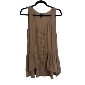 Torrid Tank Top Womens 00 10 Mocha Brown Crochet Lace Peplum High Low Gauze